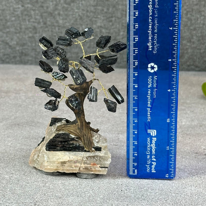 Natural Black Tourmaline Bonsai Tree with Quartz Tourmaline Base