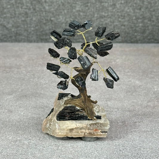 Natural Black Tourmaline Bonsai Tree with Quartz Tourmaline Base
