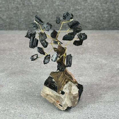 Natural Black Tourmaline Bonsai Tree with Quartz Tourmaline Base