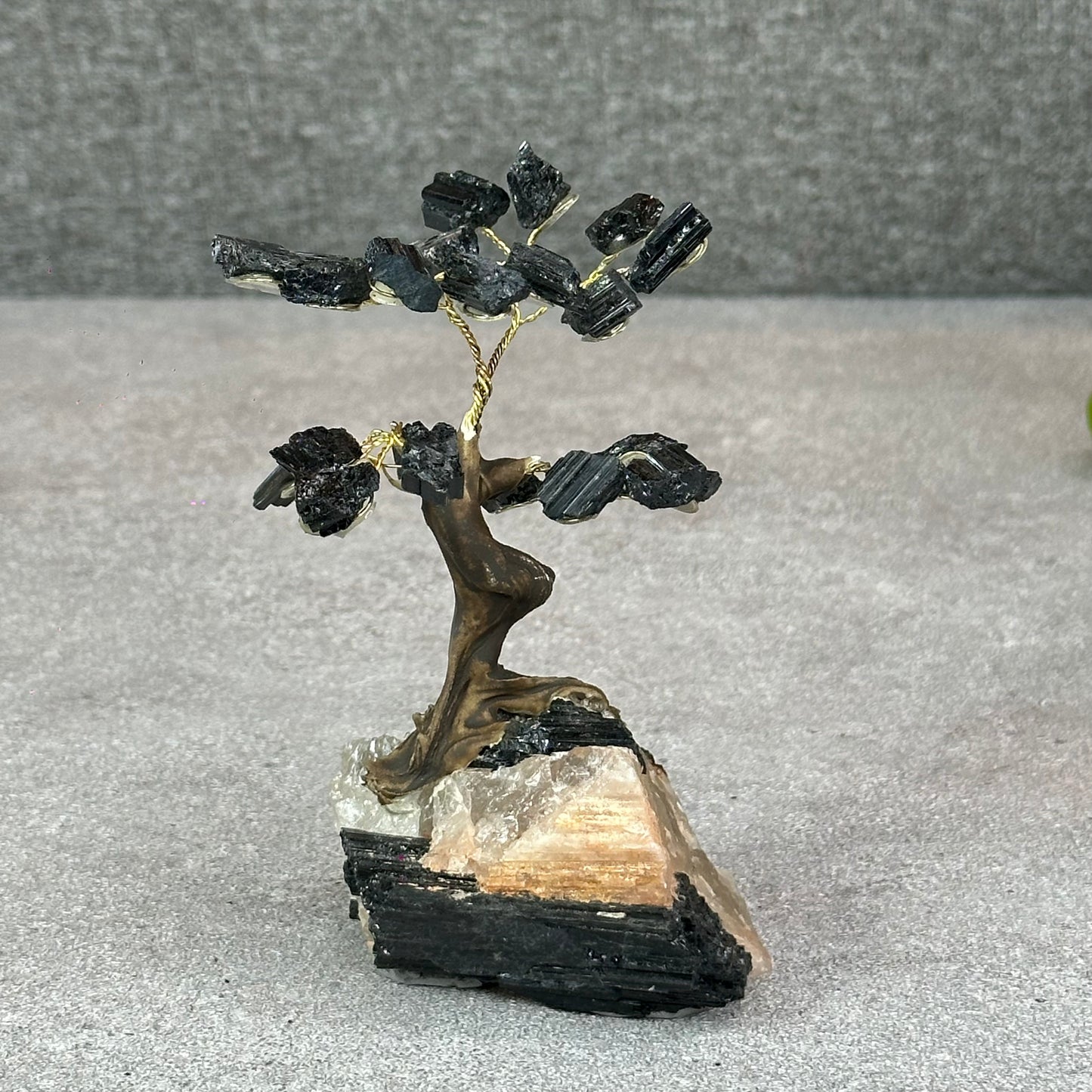 Natural Black Tourmaline Bonsai Tree with Quartz Tourmaline Base