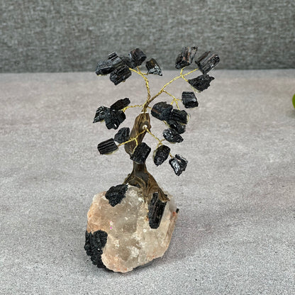 Natural Black Tourmaline Bonsai Tree with Quartz Tourmaline Base