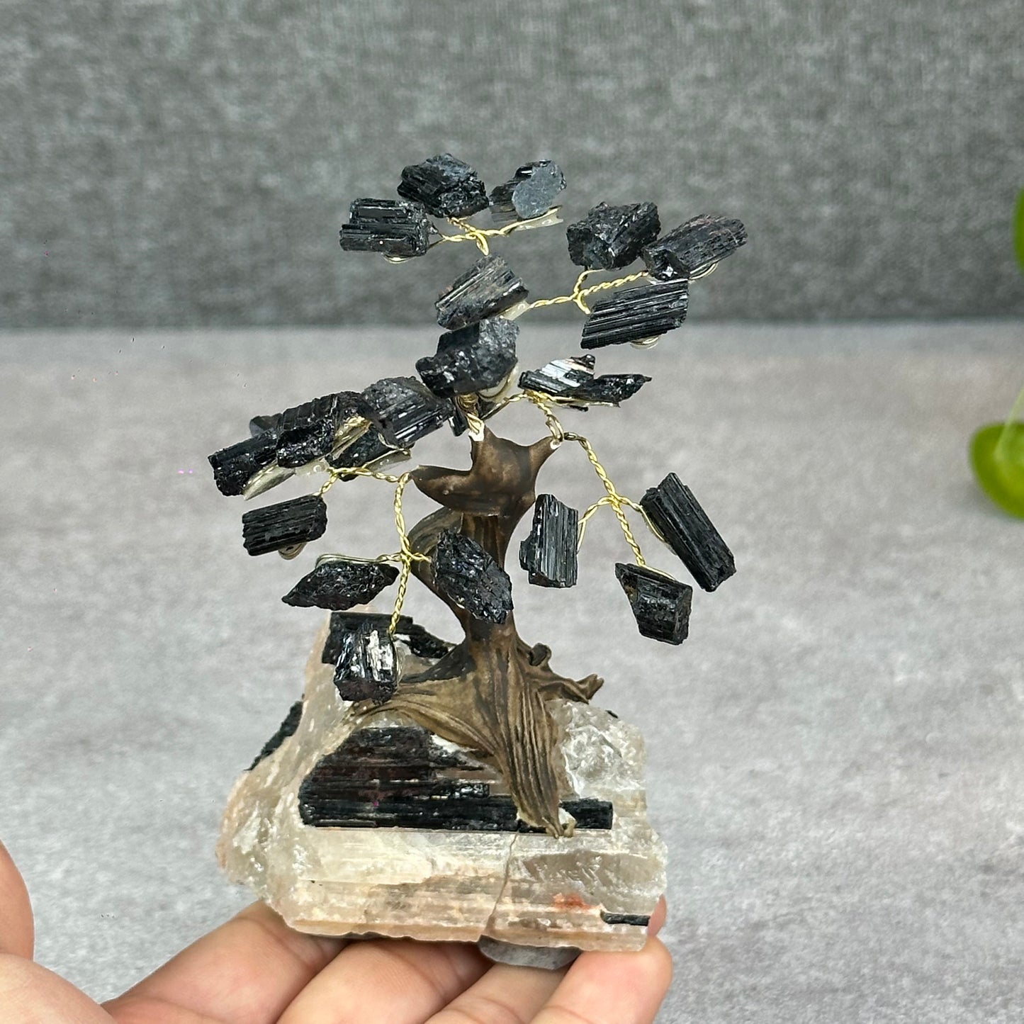 Natural Black Tourmaline Bonsai Tree with Quartz Tourmaline Base