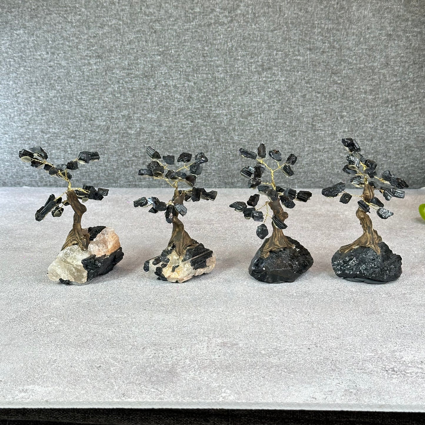 Natural Black Tourmaline Bonsai Tree with Quartz Tourmaline Base