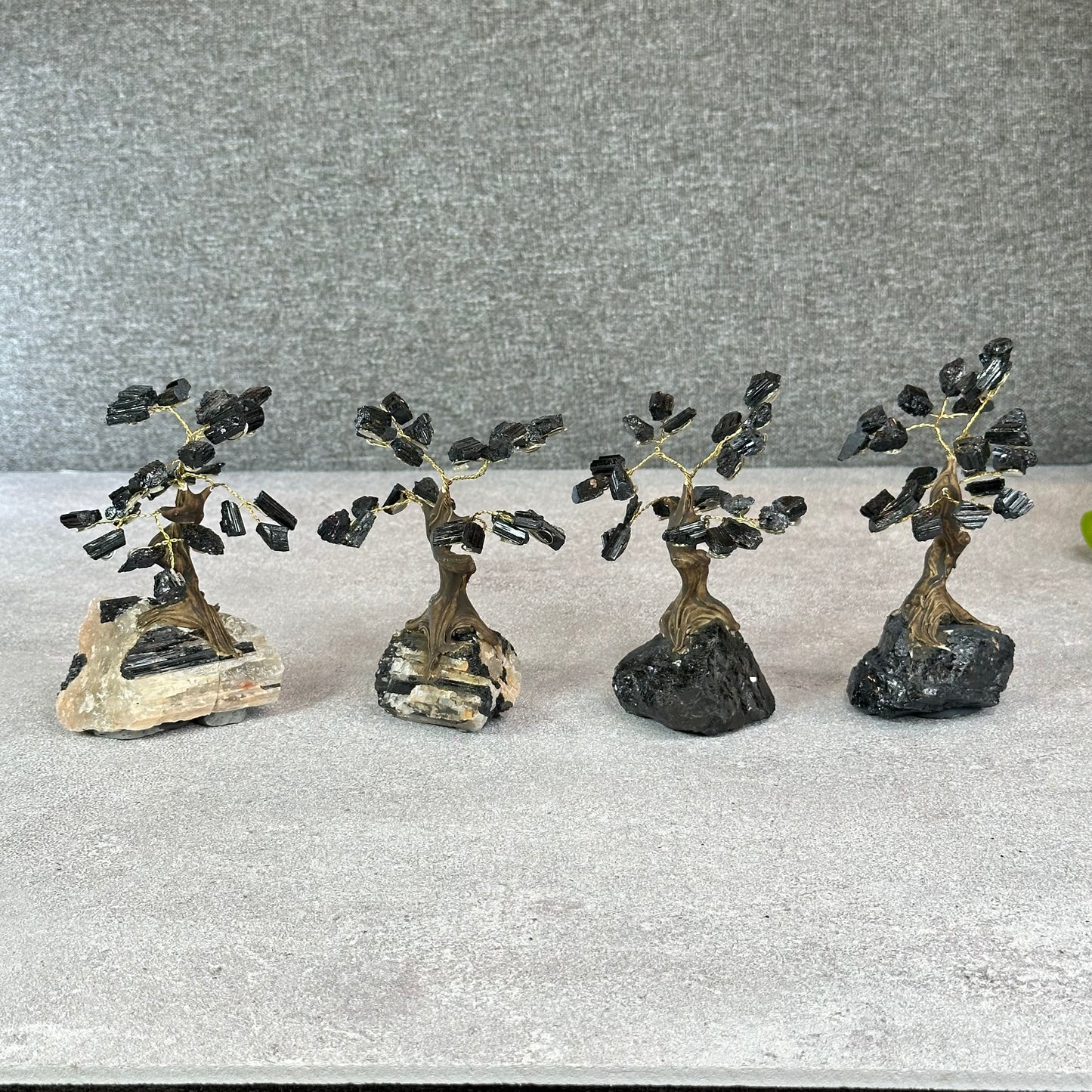 Natural Black Tourmaline Bonsai Tree with Quartz Tourmaline Base