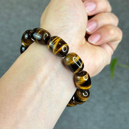 Lu Thong Natural Golden Brown Tiger Eye Bracelet Size 18 mm by 13 mm
