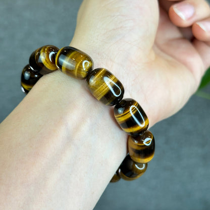 Lu Thong Natural Golden Brown Tiger Eye Bracelet Size 18 mm by 13 mm