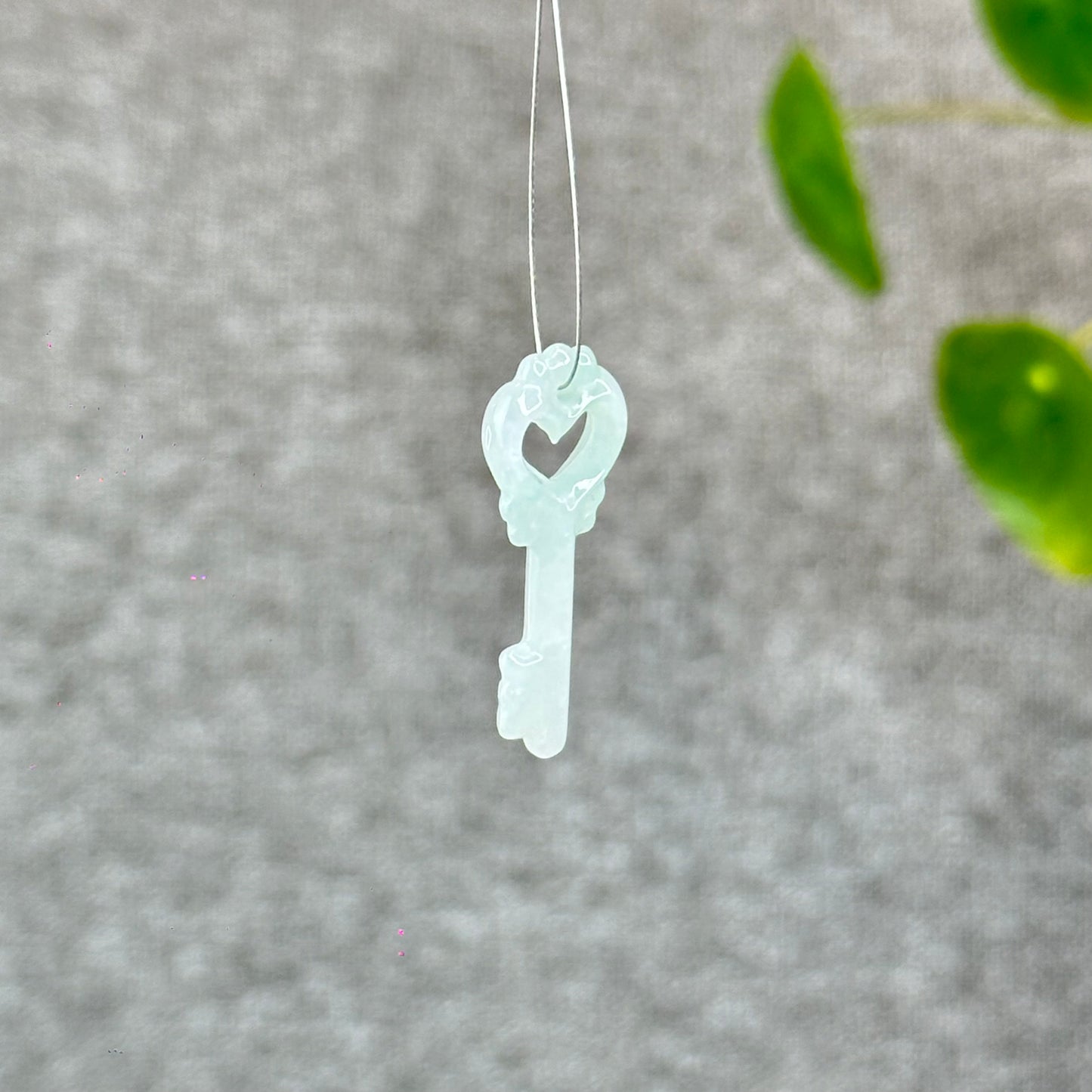 Natural Ivory Light Green Semi-Translucent Jadeite Jade Key Charm