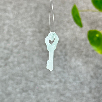 Natural Ivory Light Green Semi-Translucent Jadeite Jade Key Charm
