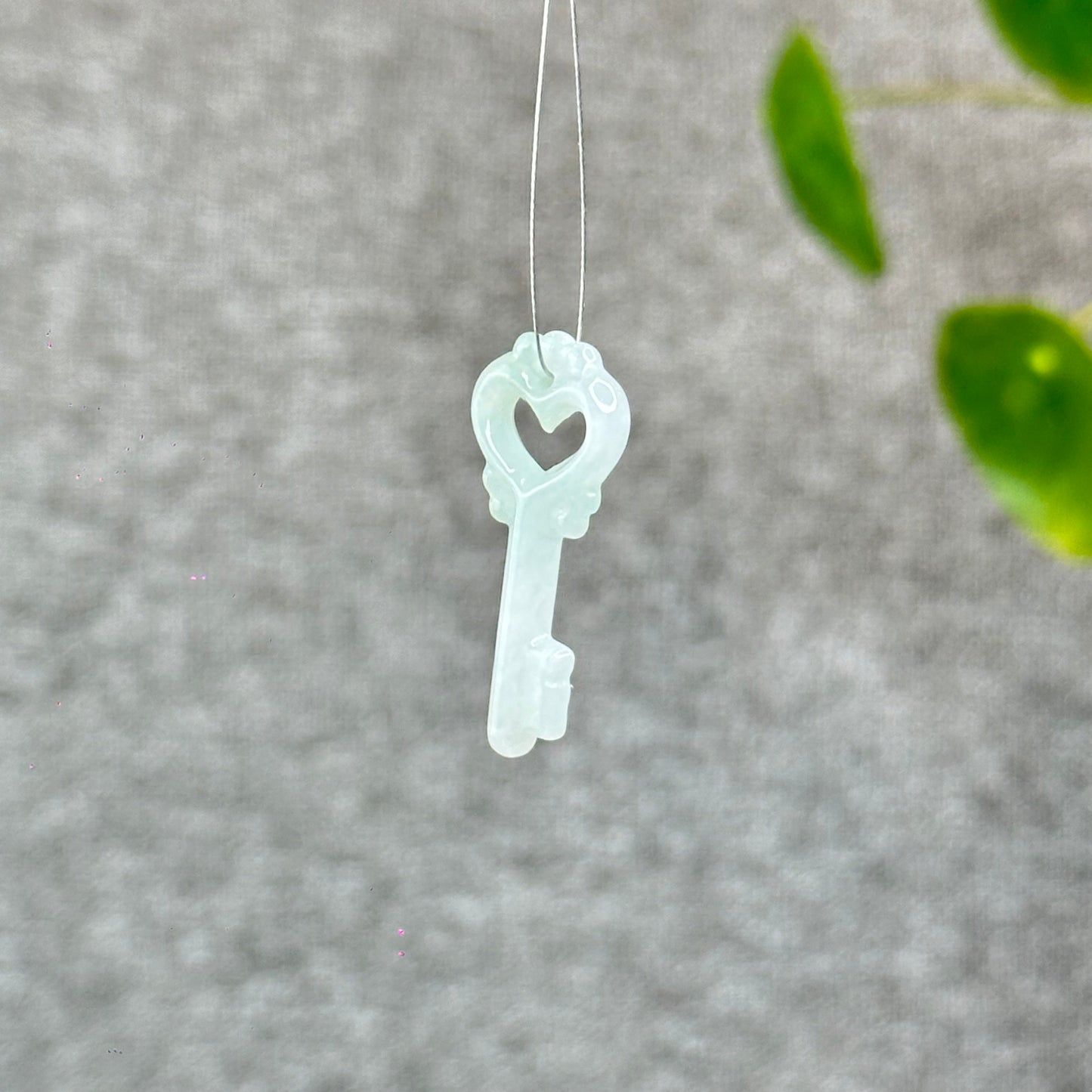 Natural Ivory Light Green Semi-Translucent Jadeite Jade Key Charm