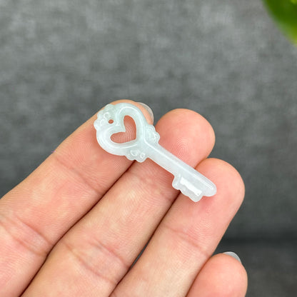 Natural Ivory Light Green Semi-Translucent Jadeite Jade Key Charm
