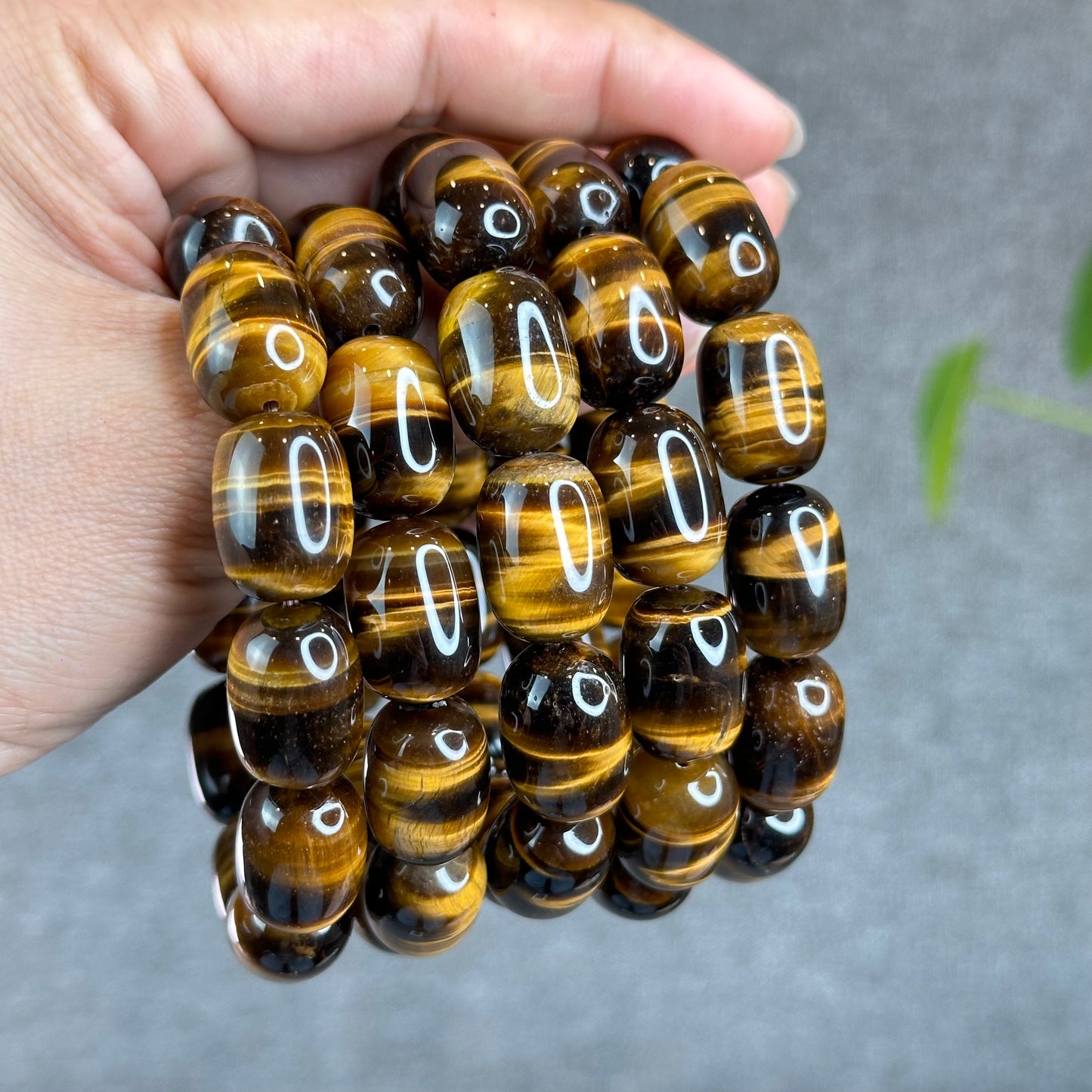 Lu Thong Natural Golden Brown Tiger Eye Bracelet Size 18 mm by 13 mm