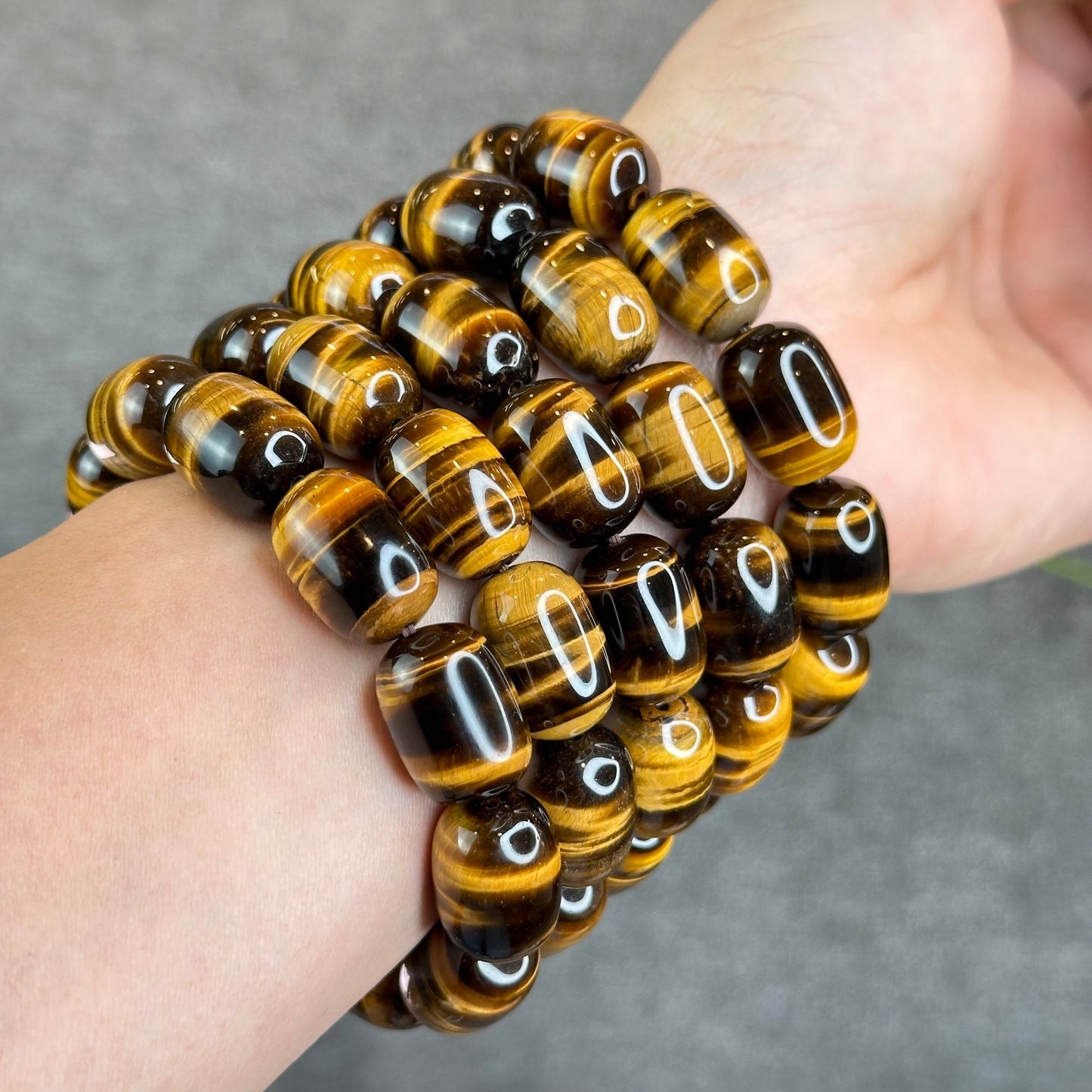 Lu Thong Natural Golden Brown Tiger Eye Bracelet Size 18 mm by 13 mm