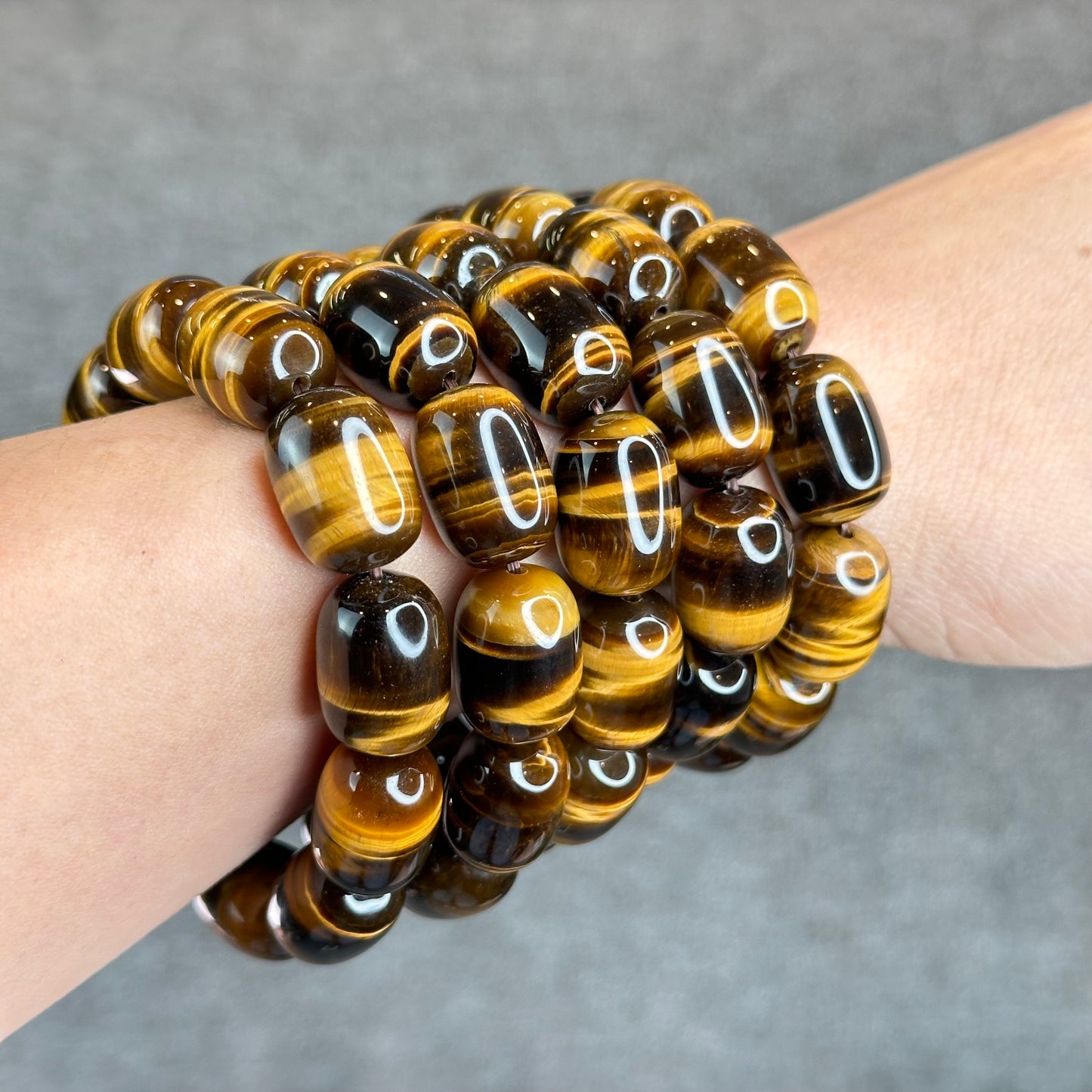 Lu Thong Natural Golden Brown Tiger Eye Bracelet Size 18 mm by 13 mm
