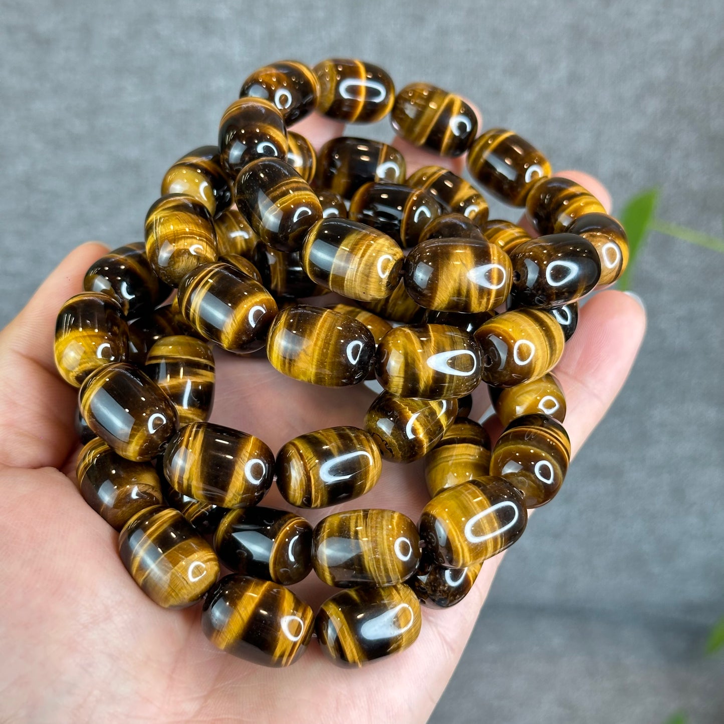 Lu Thong Natural Golden Brown Tiger Eye Bracelet Size 18 mm by 13 mm