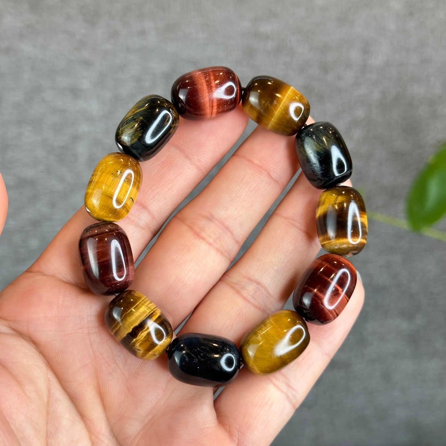 Lu Thong Natural Tri-Colour Tiger Eye Bracelet Size 8 mm by 13 mm