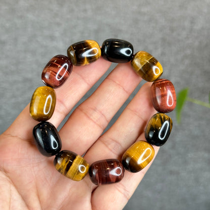 Lu Thong Natural Tri-Colour Tiger Eye Bracelet Size 8 mm by 13 mm