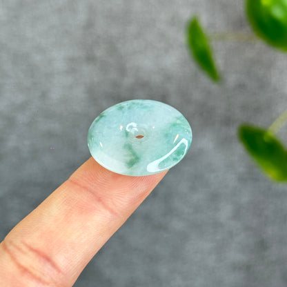 Natural Semi-Translucent  Floating Moss Floral Green Jadeite Jade Donut Charm