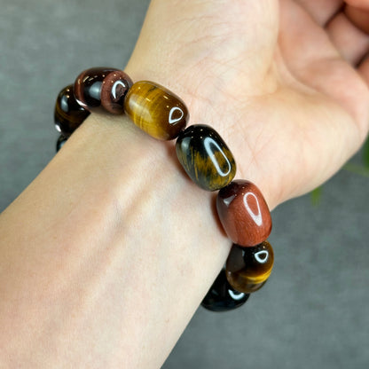 Lu Thong Natural Tri-Colour Tiger Eye Bracelet Size 8 mm by 13 mm