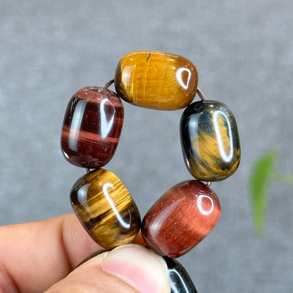 Lu Thong Natural Tri-Colour Tiger Eye Bracelet Size 8 mm by 13 mm