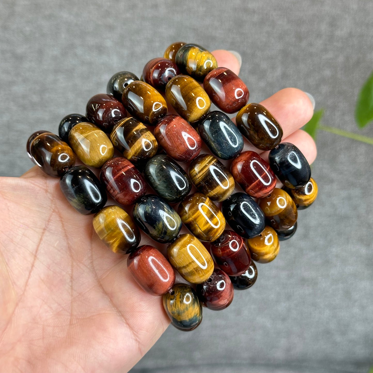 Lu Thong Natural Tri-Colour Tiger Eye Bracelet Size 8 mm by 13 mm