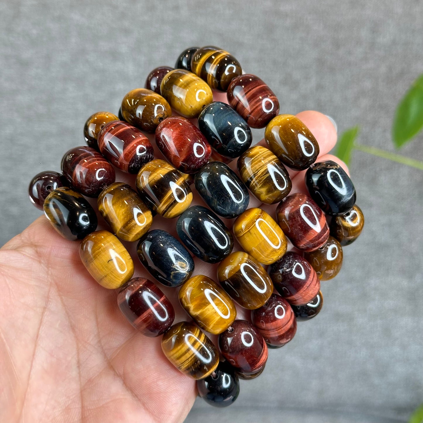 Lu Thong Natural Tri-Colour Tiger Eye Bracelet Size 8 mm by 13 mm