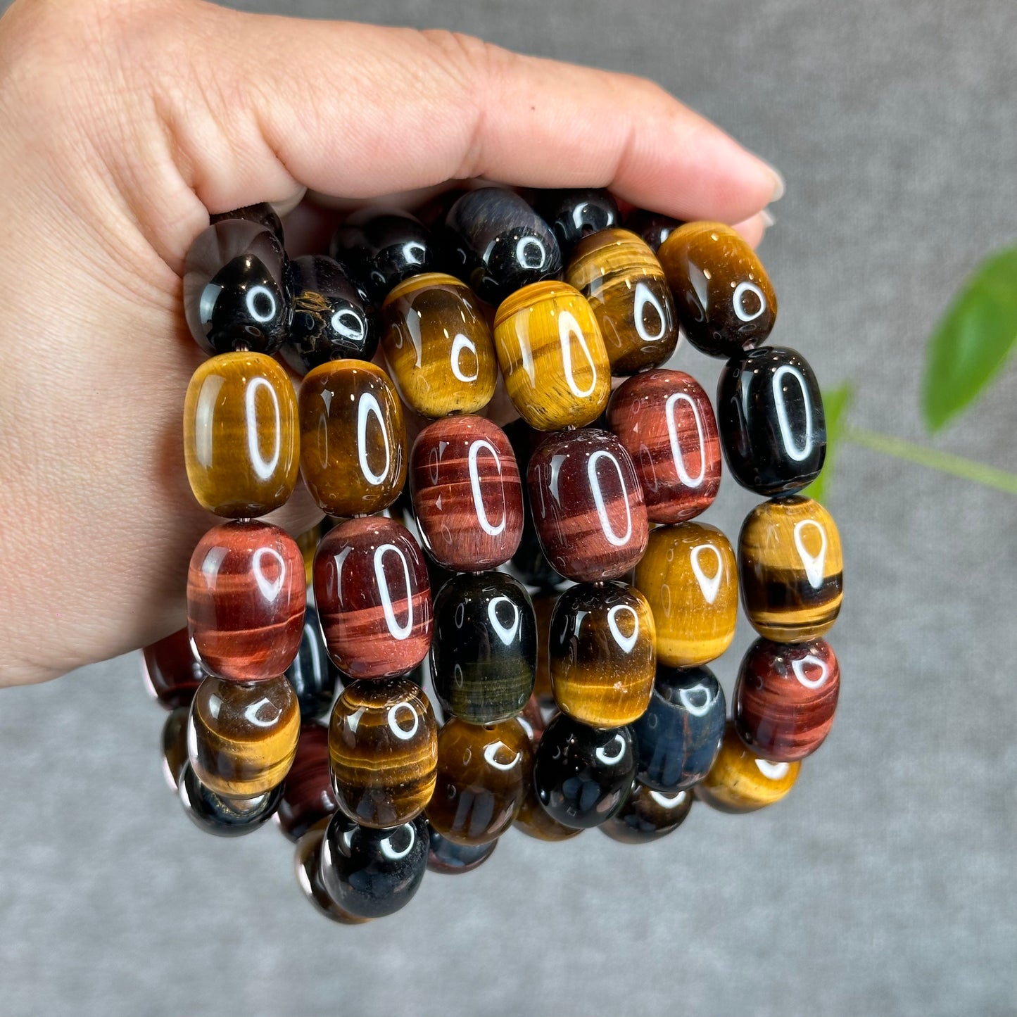 Lu Thong Natural Tri-Colour Tiger Eye Bracelet Size 8 mm by 13 mm