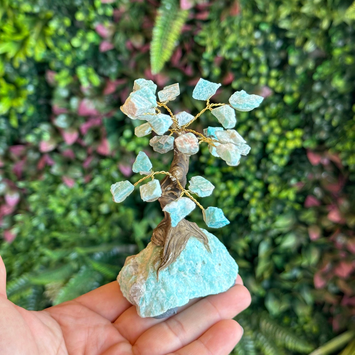 Natural Amazonite Bonsai Tree with Amazonite Base