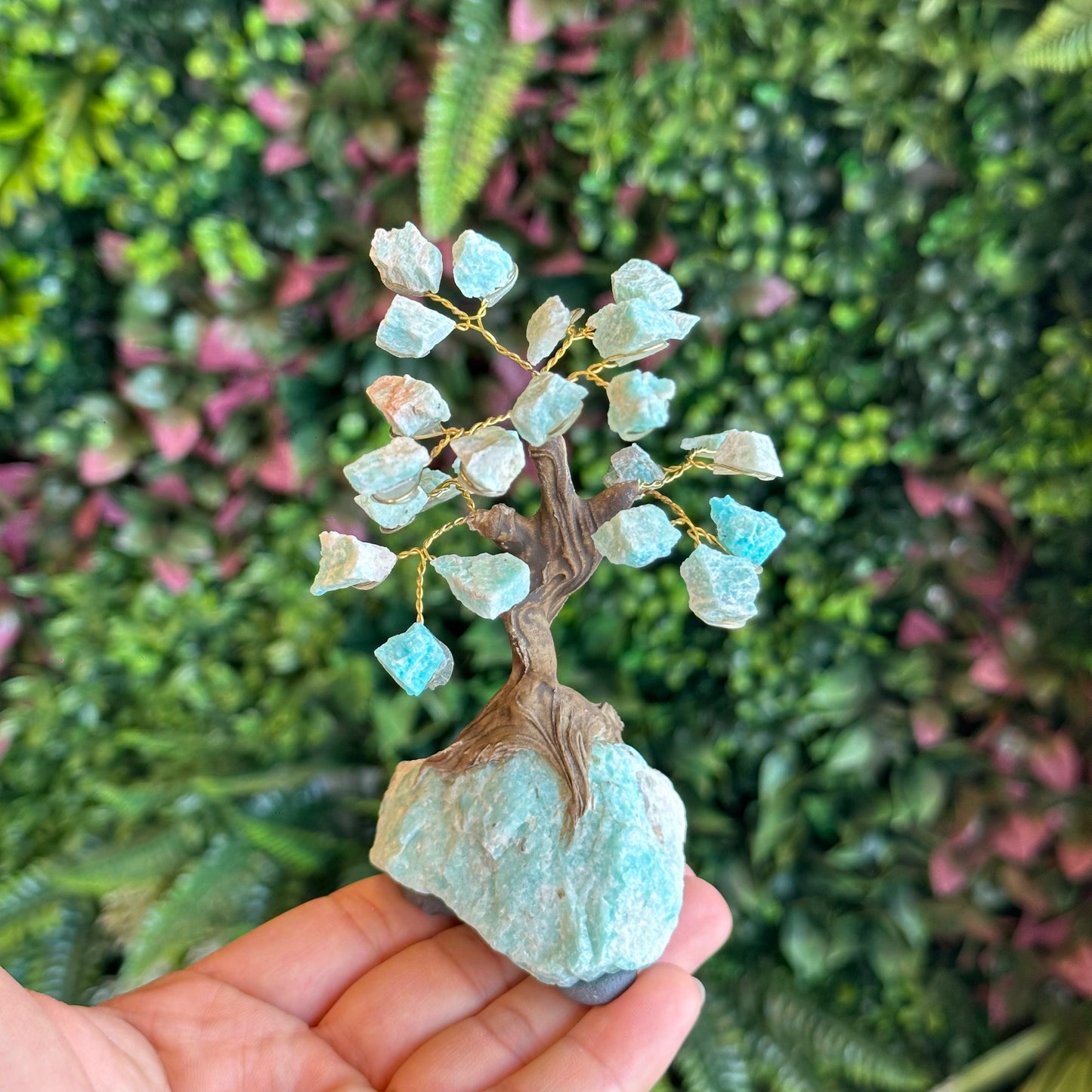 Natural Amazonite Bonsai Tree with Amazonite Base