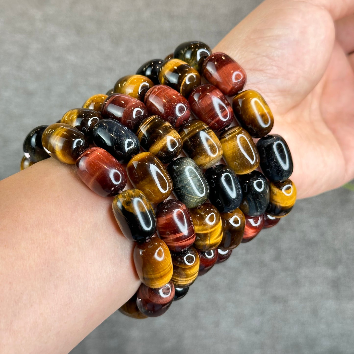 Lu Thong Natural Tri-Colour Tiger Eye Bracelet Size 8 mm by 13 mm
