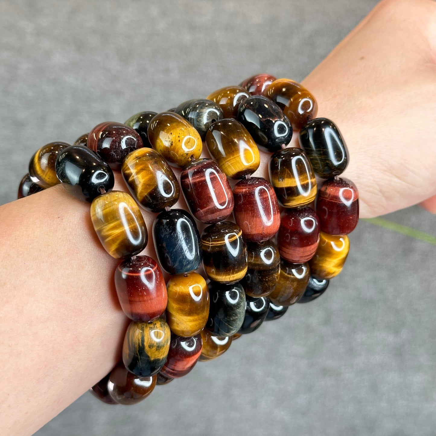 Lu Thong Natural Tri-Colour Tiger Eye Bracelet Size 8 mm by 13 mm