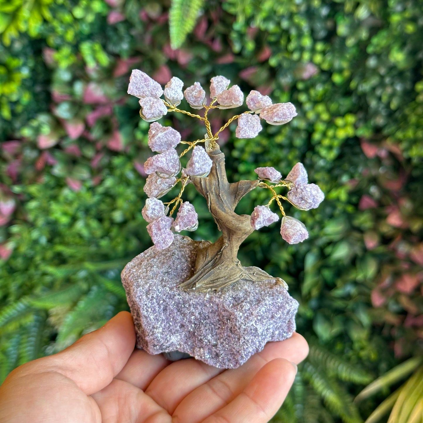 Natural Purple Lepidolite Bonsai Tree with Purple Lepidolite Base