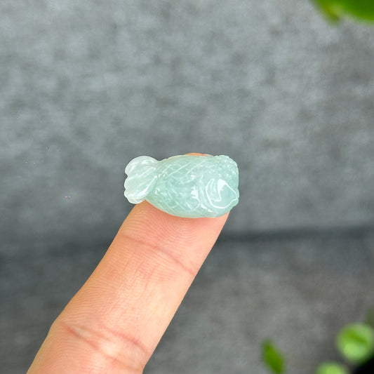 Natural Light Green-Ivory Jadeite Jade Gold Fish Charm