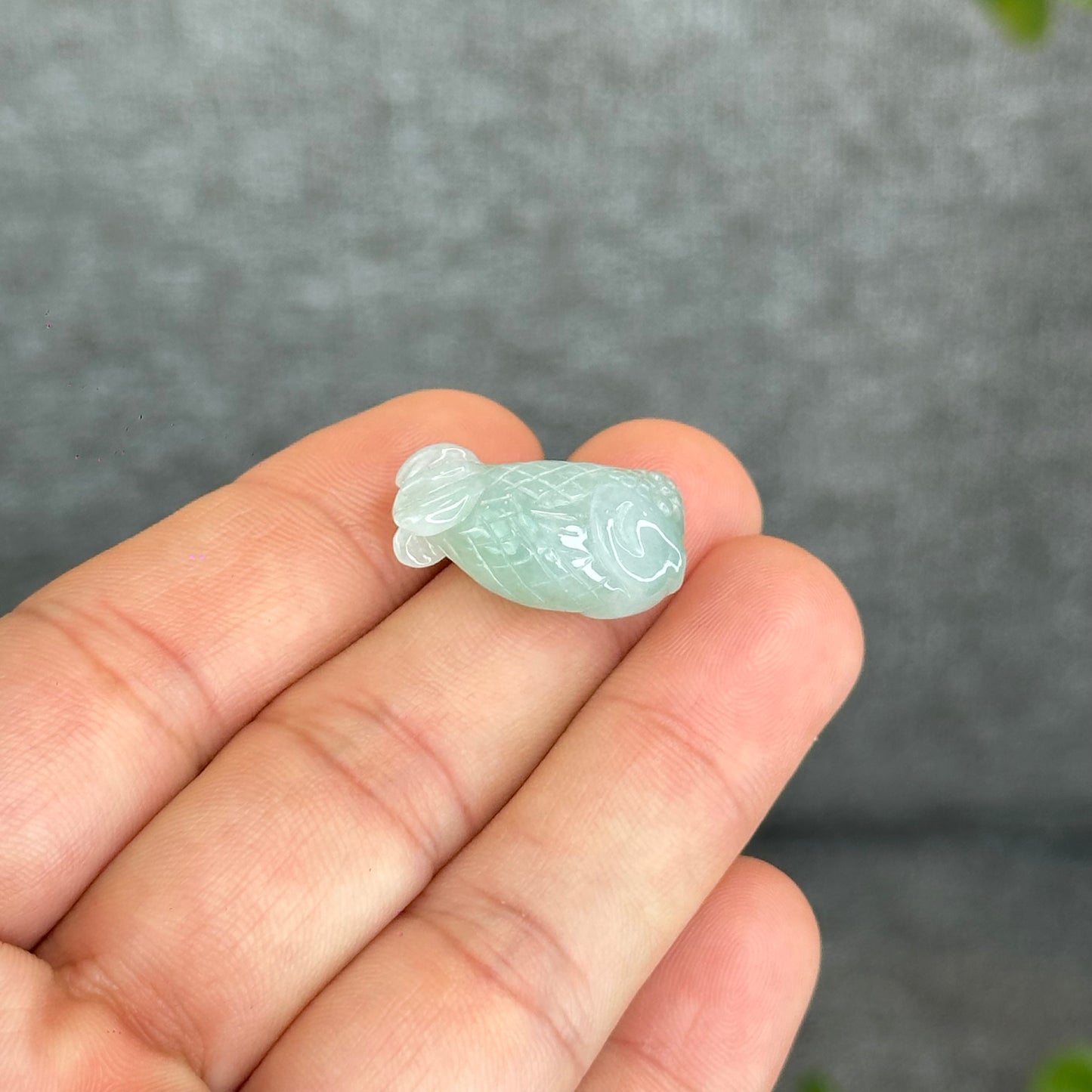 Natural Light Green-Ivory Jadeite Jade Gold Fish Charm