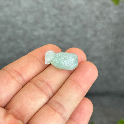 Natural Light Green-Ivory Jadeite Jade Gold Fish Charm