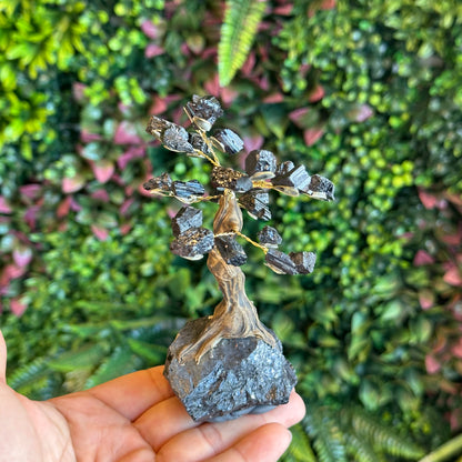 Natural Black Tourmaline Bonsai Tree with Quartz Black Tourmaline Base