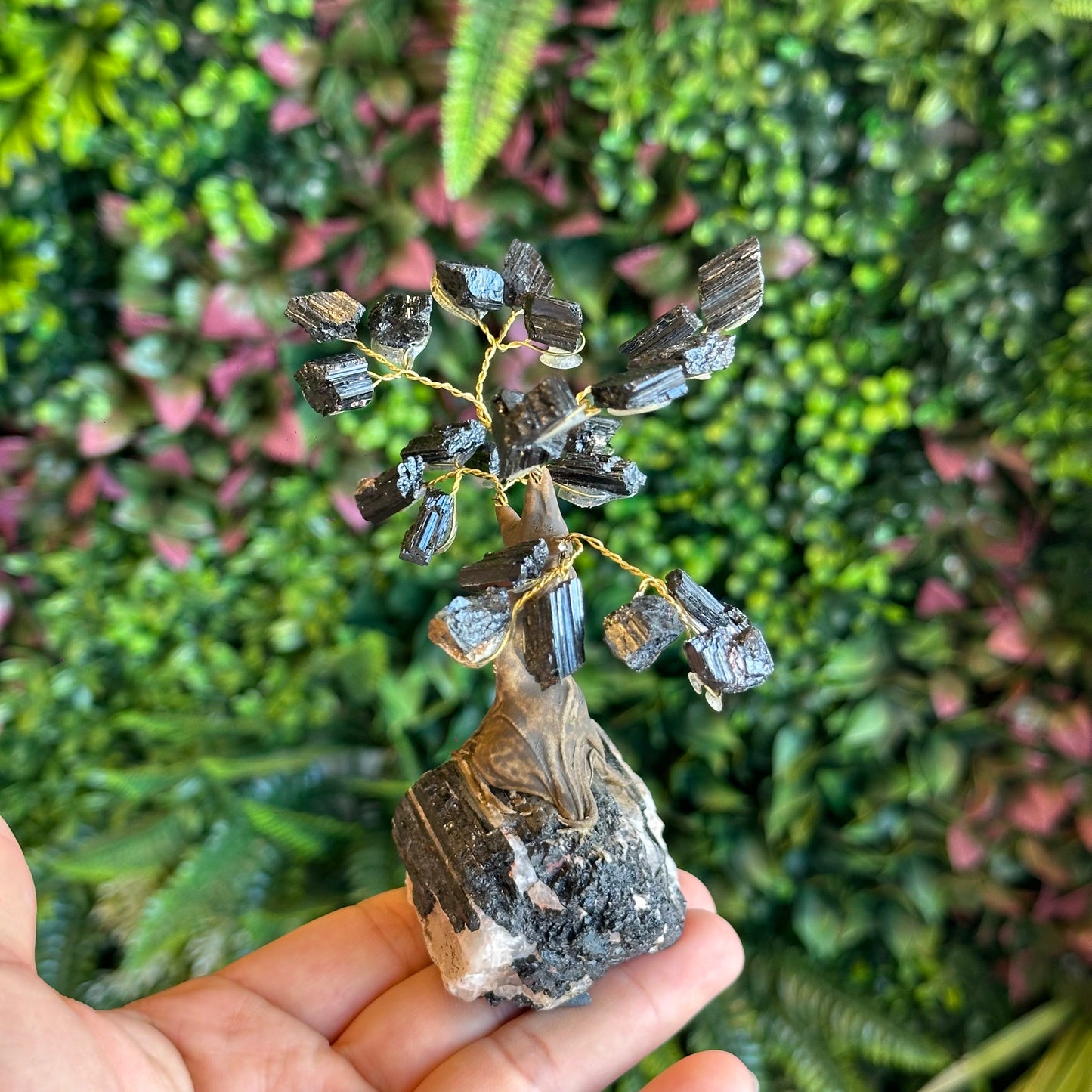 Natural Black Tourmaline Bonsai Tree with Quartz Tourmaline Base