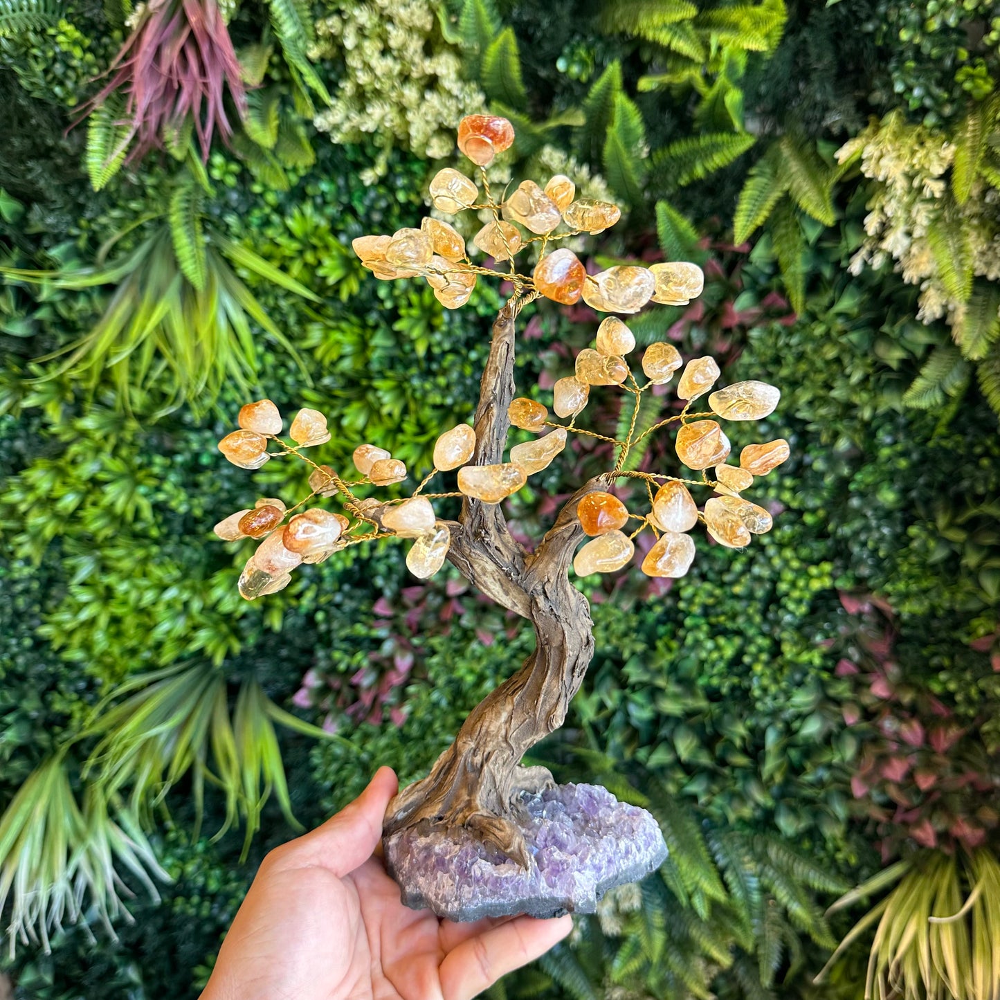 Natural Citrine Bonsai Tree with Amethyst Base