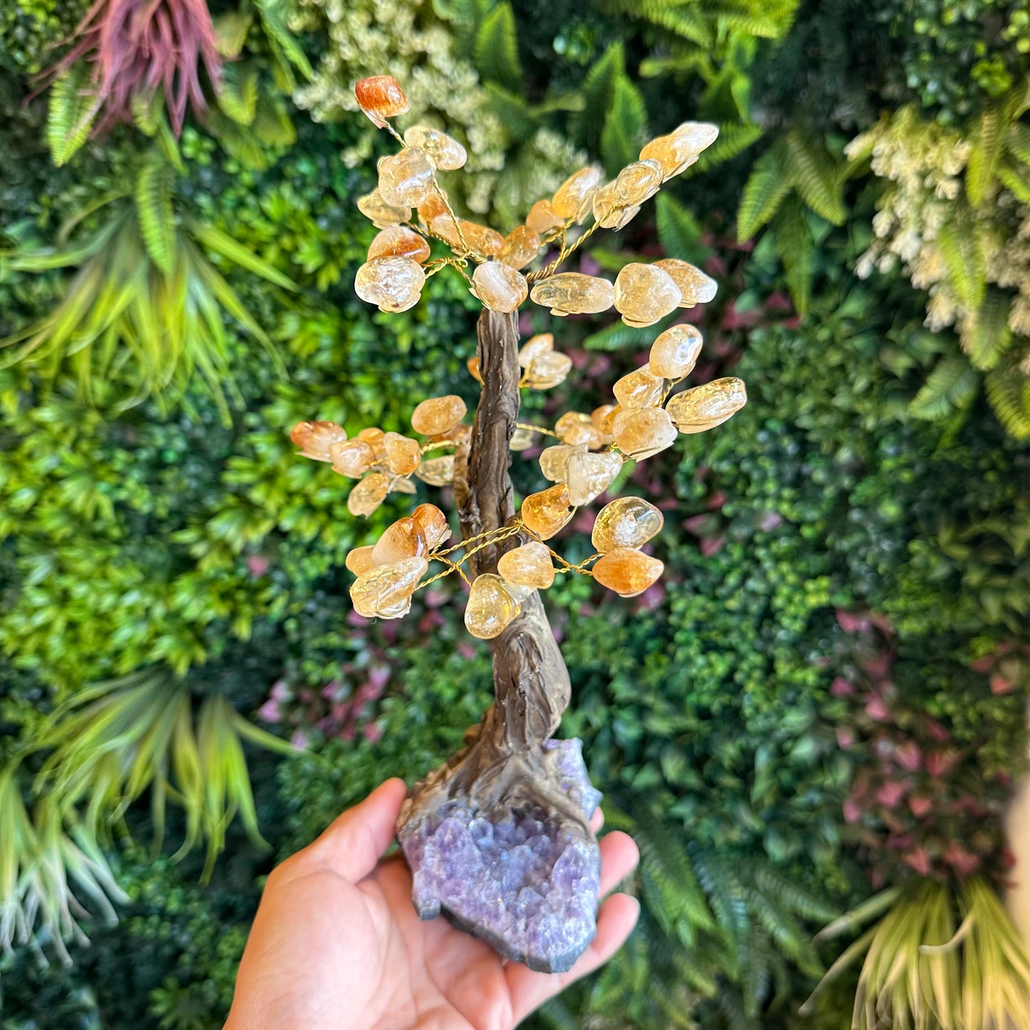 Natural Citrine Bonsai Tree with Amethyst Base