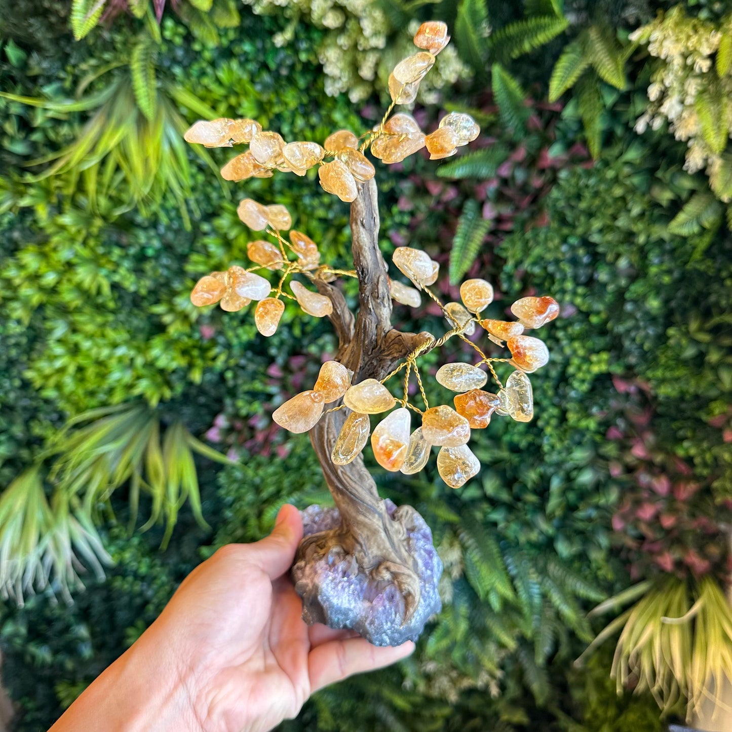 Natural Citrine Bonsai Tree with Amethyst Base