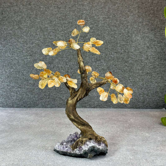 Natural Citrine Bonsai Tree with Amethyst Base