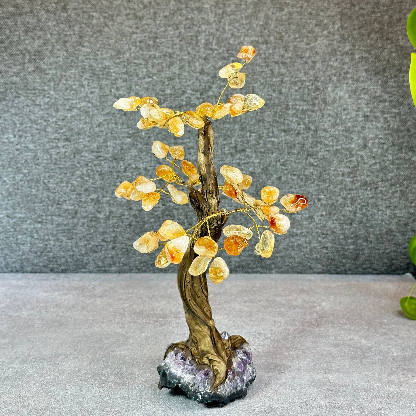 Natural Citrine Bonsai Tree with Amethyst Base
