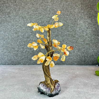 Natural Citrine Bonsai Tree with Amethyst Base