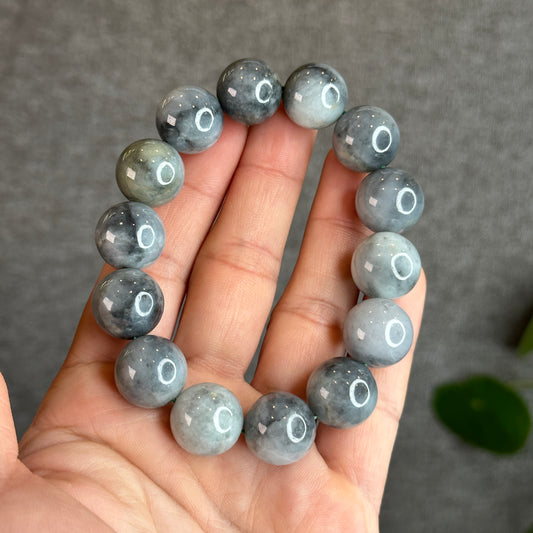 Black- Grey Jadeite Jade Bracelet Size 15.5 mm