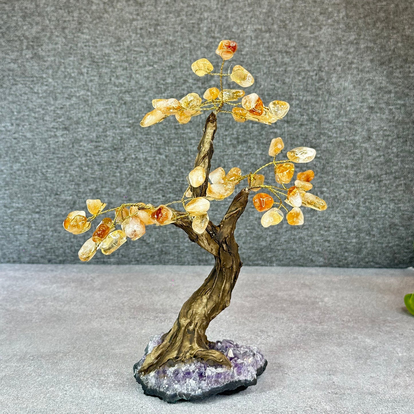 Natural Citrine Bonsai Tree with Amethyst Base