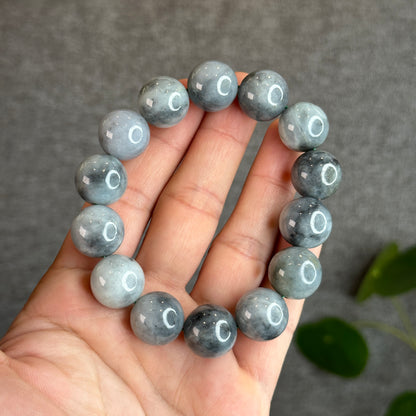 Black- Grey Jadeite Jade Bracelet Size 15.5 mm