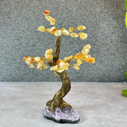 Natural Citrine Bonsai Tree with Amethyst Base