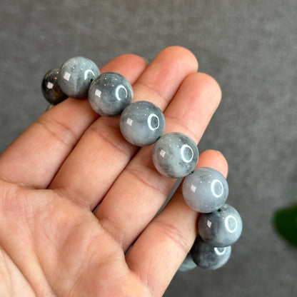 Black- Grey Jadeite Jade Bracelet Size 15.5 mm