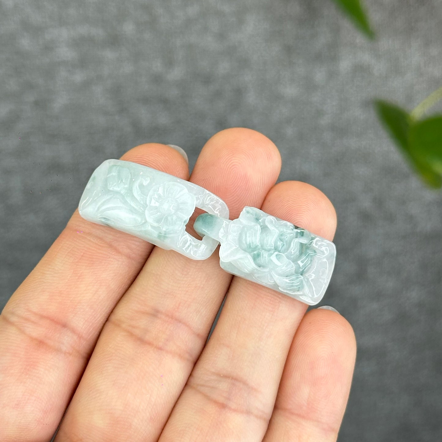 Natural Interlocking Harmony Flower Carved Jadeite Jade Bangle Charm