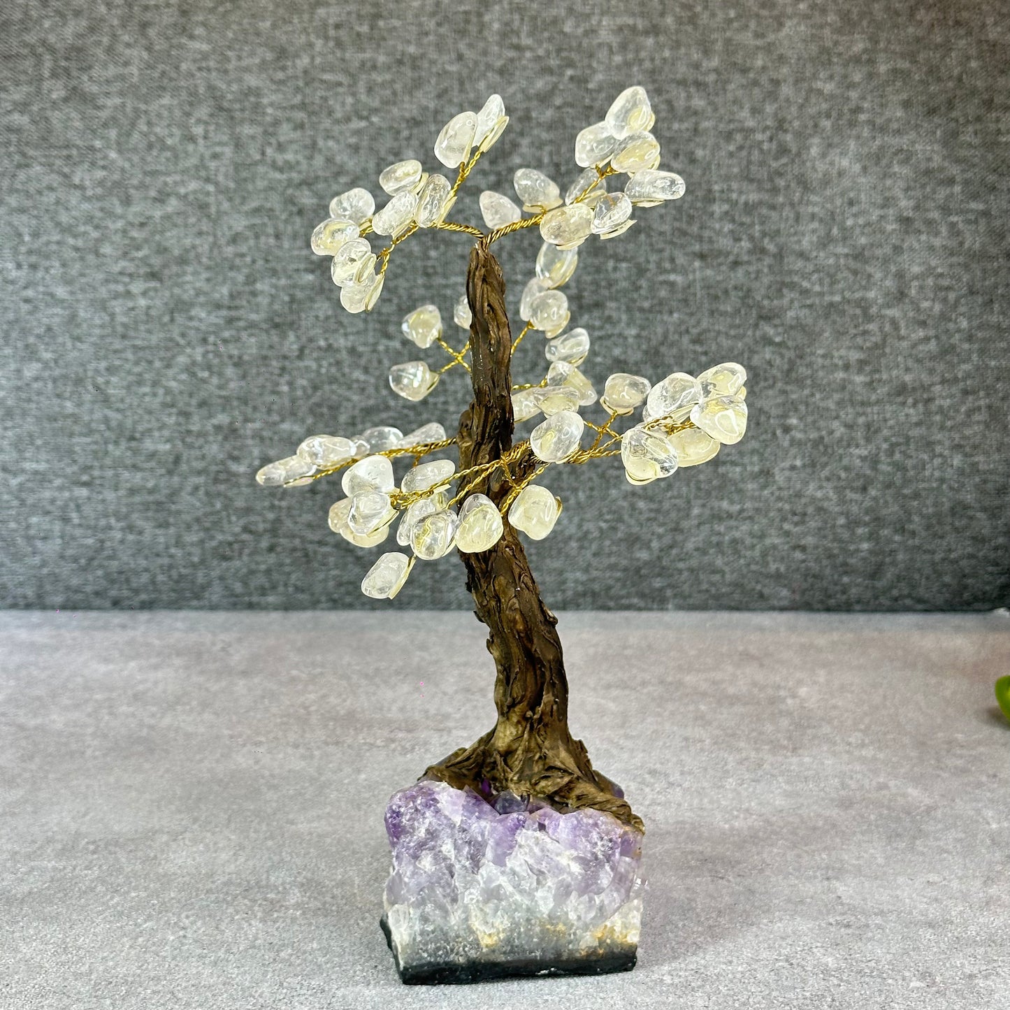 Natural Clear Quartz Bonsai Tree with Amethyst Base