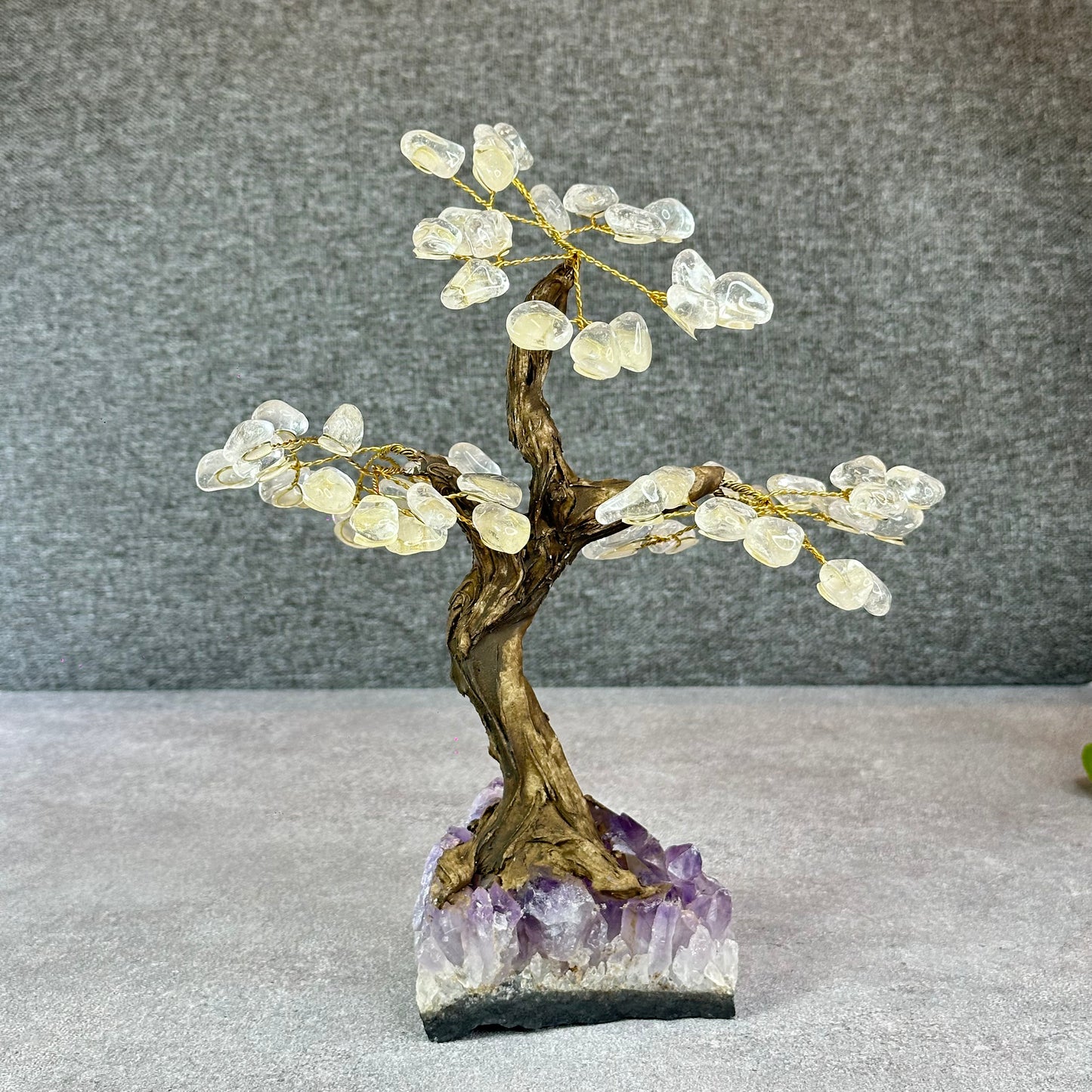 Natural Clear Quartz Bonsai Tree with Amethyst Base